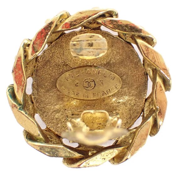 Auth CHANEL CC Logo Round Button Earrings 23 Rhinestone Clip-On GHW Vintage - Picture 4 of 9